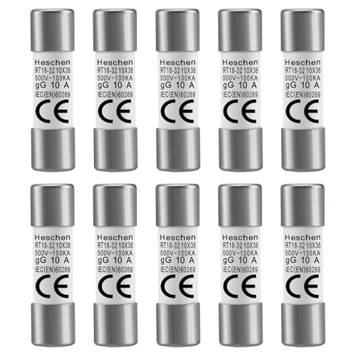 Heschen 10 Stück Zylindrische Keramikrohrsicherung RT18-32 (RO15) 10x38mm 10A 500V CE von Heschen