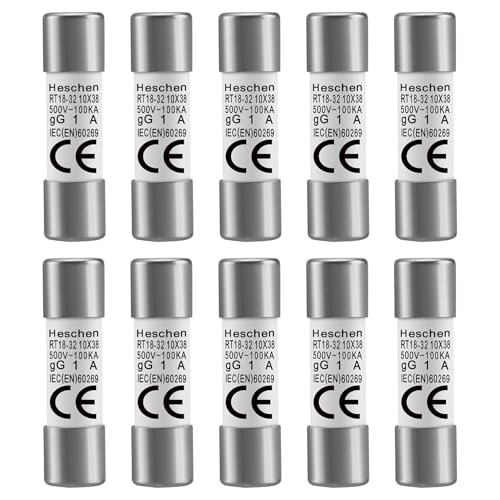 Heschen 10 Stück Zylindrische Keramikrohrsicherung RT18-32 (RO15) 10x38mm 1A 500V CE von Heschen