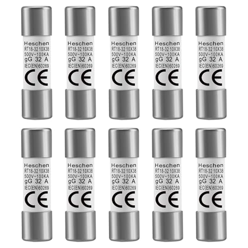 Heschen 10 Stück Zylindrische Keramikrohrsicherung RT18-32 (RO15) 10x38mm 32A 400V CE von Heschen