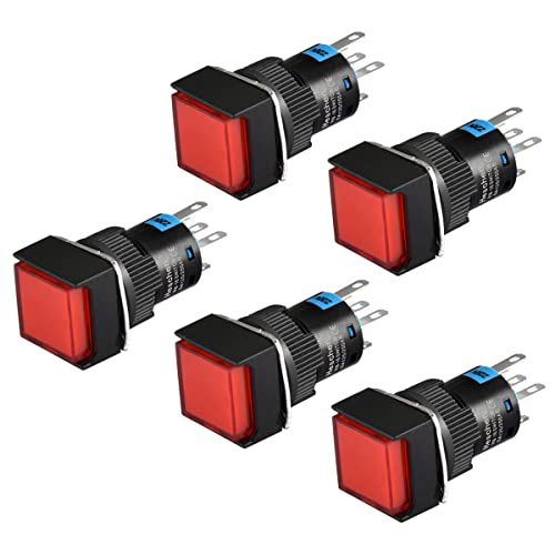 Heschen 16 mm quadratischer Druckknopfschalter 1NO 1NC 220V LED Lampe 5 Stück (rot) von Heschen