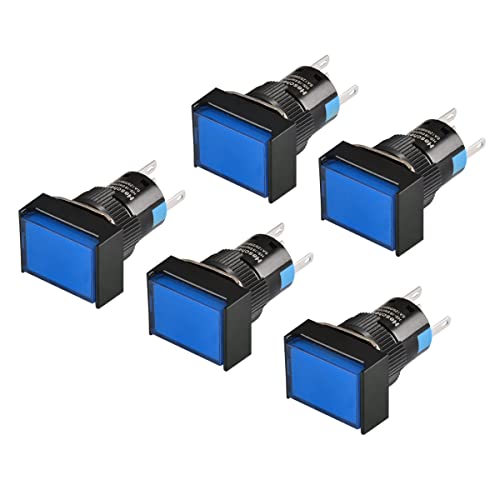 Heschen 16 mm rechteckiger Druckknopftaster 1NO 1NC 5Pin 12V LED Lampe 5 Stück (blau) von Heschen