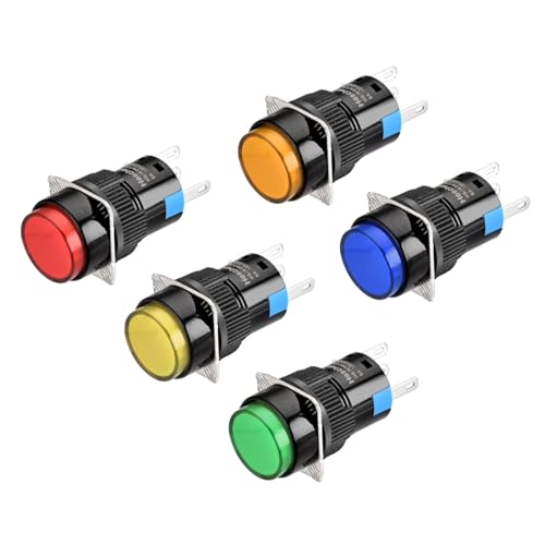 Heschen 16mm Runder Druckknopftaster, Momentantyp, 1NO 1NC, Rot, Orange, Grün, Blau, Gelb, 24V LED-Lampe von Heschen