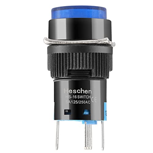 Heschen 16mm runder federnder Druckknopftaster, 1NO 1NC, 220V LED-Lampe, 5 Stück (blau) von Heschen