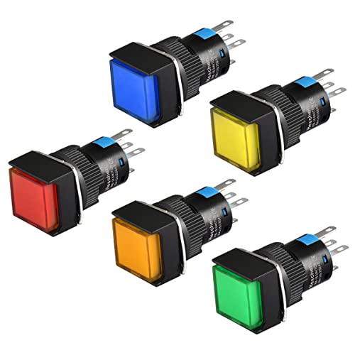 Heschen 16mm Quadratischer Druckknopftaster, Momentantyp, 1NO 1NC, Rot, Blau, Gelb, Grün, Orange, 24V LED-Lampe von Heschen