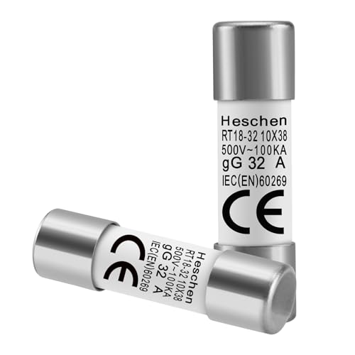 Heschen 20 Stück Zylindrische Keramikrohrsicherung RT18-32 (RO15) 10x38mm 32A 400V CE von Heschen