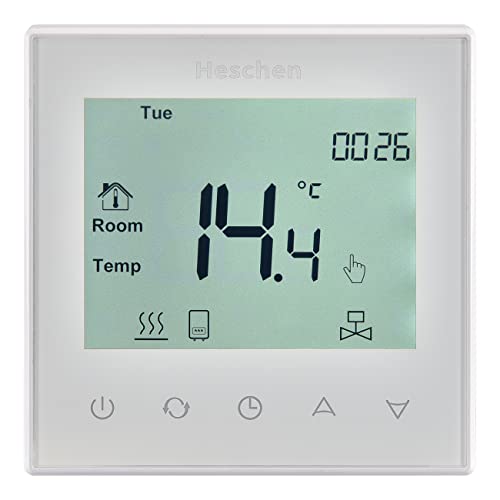 Heschen Digitales Fußbodenheizungsthermostat, HS-C505, 230VAC 3Amp, Fußbodenheizungsthermostat, Temperaturregler, Heizung, 5+2/6+1/7 Tage Programmierbare Steuerung, Gehärtetes Glas, Weiß von Heschen