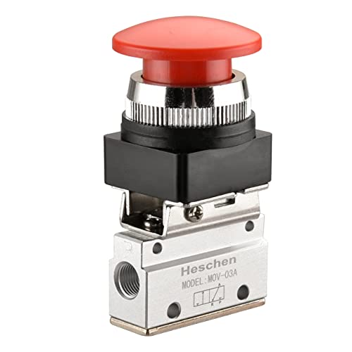 Heschen Pneumatisches mechanisches Ventil, MOV-03A, PT1/8", 3-Wege-2-Positionen, rotes Pilz-Druckknopfventil, normalerweise geschlossener Typ von Heschen