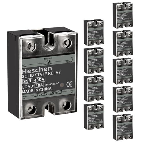 Heschen Einphasiges DC/AC-Halbleiterrelais, SSR-40DA, Eingang 4-32VDC, Ausgang 24-480VAC, 40A 50-60Hz (10) von Heschen