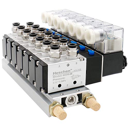 Heschen Elektrisches Pneumatisches 7 Magnetventil 4V210-08 AC 220V PT1/4 5 Wege 2 Positionen Verteiler Unterschalldämpfer Schnellmontage Set von Heschen