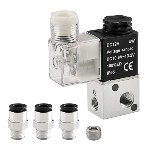 Heschen Elektrisches pneumatisches Magnetventil 3V1-06 12VDC PT1/8 3/2 Wege normal geschlossen CE mit Beschlägen und Schalldämpfer von Heschen