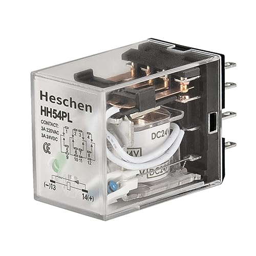 Heschen Gereral Purpose Power Relais, HH54P-L, 24VDC Coil, 3A 220VAC/24VDC, 4PDT, 14 Pin Terminals, LED-Anzeige von Heschen