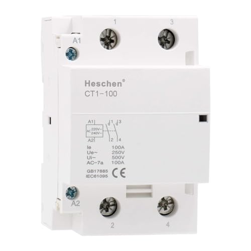 Heschen Haushalts-Wechselstromschütz, CT1-100, 2-polig, zwei, normal offen, AC 220V/240V, Spulenspannung 35mm, DIN-Schienenmontage von Heschen