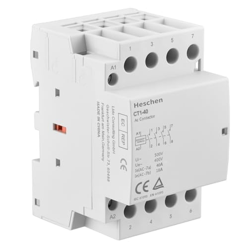 Heschen Haushalts-Wechselstromschütz, CT1-40, Ie 40A, 4-polig, vier normal offen, AC 220V Spulenspannung, 35mm DIN-Schienenmontage von Heschen