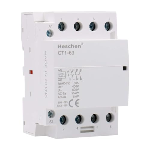 Heschen Haushalts-Wechselstromschütz, CT1-63, Ie 63A, 4-polig, vier normalerweise offene, AC 12V Spulenspannung, 35mm DIN-Schienenhalterung Heschen Haushalts-Wechselstromschütz, CT1-63, Ie 63A, 4-polig, vier normalerweise offene, AC 12V Spulenspannung, 35mm DIN-Schienenhalterung von Heschen