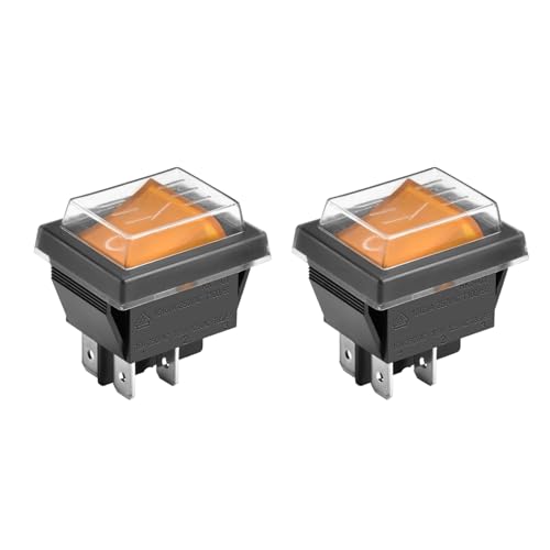 Heschen Kippschalter ON-OFF DPST 4 Terminals Licht 16A 250VAC mit wasserdichter Abdeckung, 2 Stück (gelb) von Heschen