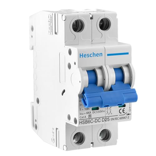 Heschen DC Miniaturschalter HSB6C-DC 2-polig DC550V 25A Typ D für DC Versorgungssysteme 35mm Hutschienenmontage von Heschen