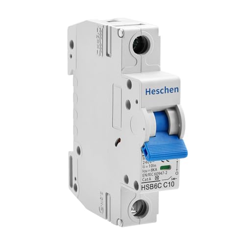 Heschen Miniatur-Leitungsschutzschalter HSB6C, 10 Ampere Strom, 1-polig, Typ C, 6 kA Schaltleistung, DIN-Schienenmontage Heschen Miniatur-Leitungsschutzschalter HSB6C, 10 Ampere Strom, 1-polig, Typ C, 6 kA Schaltleistung, DIN-Schienenmontage von Heschen