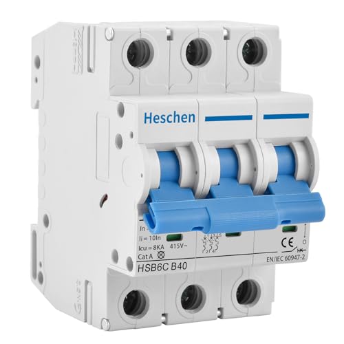 Heschen Miniatur-Leitungsschutzschalter HSB6C, 40 Ampere Strom, 3-polig, Typ B, 6 kA Schaltleistung, DIN-Schienenmontage Heschen Miniatur-Leitungsschutzschalter HSB6C, 40 Ampere Strom, 3-polig, Typ B, 6 kA Schaltleistung, DIN-Schienenmontage von Heschen