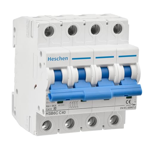 Heschen Miniatur-Leitungsschutzschalter HSB6C, 40 Ampere Strom, 4-polig, Typ C, 6 kA Schaltleistung, DIN-Schienenmontage Heschen Miniatur-Leitungsschutzschalter HSB6C, 40 Ampere Strom, 4-polig, Typ C, 6 kA Schaltleistung, DIN-Schienenmontage von Heschen