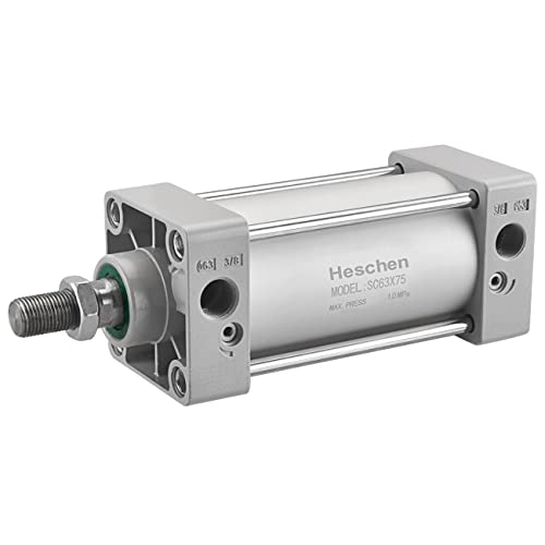 Heschen Pneumatischer Standard-Luftdruckzylinder, SC 63-75, PT3/8 Anschluss, 63mm Bohrung, 75mm Hub, Doppelt Wirkend von Heschen