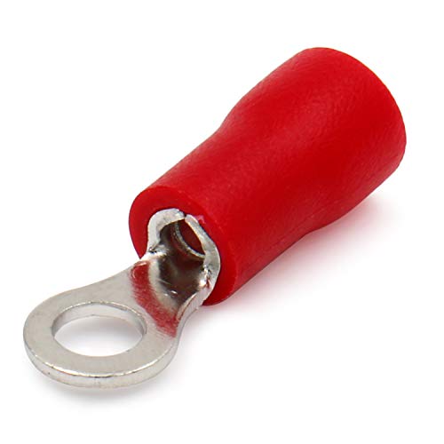 Heschen Ring Terminals Vinyl Insulated Elektrische Crimpverbinder RV1.25-3, 22-16 AWG (0,5-1,5 mm²) Studiogröße #4, D2=3,2 mm(0,126"), Rot, 100 Stück von Heschen