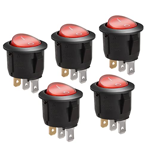 Heschen Runder Wippschalter EIN-AUS SPST 3 Klemmen Rotes Licht 10A 250VAC 5Pack von Heschen