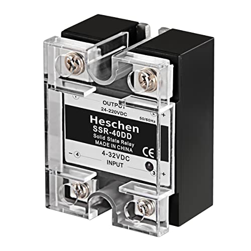 Heschen Einphasiges DC/DC Halbleiterrelais, SSR-40DD, Eingang 4-32VDC, Ausgang 24-220VDC, 40A 50-60Hz Heschen Einphasiges DC/DC Halbleiterrelais, SSR-40DD, Eingang 4-32VDC, Ausgang 24-220VDC, 40A 50-60Hz von Heschen