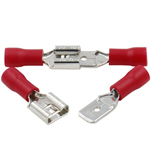 Heschen Stecker/Buchse, Schnelltrennverbinder, Vinylisoliert, FDD + MDD1.25-250, 6,3 × 0,8 mm Kabelklemme, für 0,5-1,5 mm² (22-16 AWG), rot, 100 Stück von Heschen