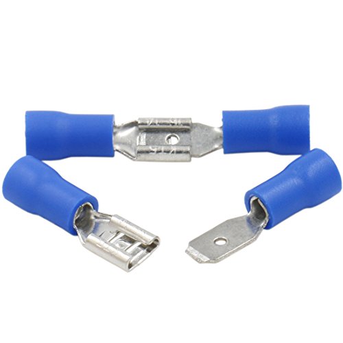 Heschen Stecker/Buchse Schnellkupplung Vinyl isoliert, FDD+MDD2-187, 4,8 x 0,5mm Kabelschuh, für 1,5-2,5mm² (16-14 AWG), Blau, 100 Stück von Heschen