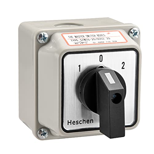 Heschen Universal-Drehschalter, SZW26-20/D202.2D, 660V 20A, ON-OFF-ON 3 Positionen, 2 Phasen, 8 Klemmen, mit Hauptschalter-Außenbox (Standard Box) von Heschen