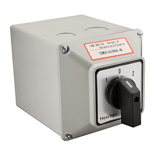 Heschen universaler Drehwechselschalter SZW26-63/D404.4D 660V 63A ON-OFF-ON, 3 Positionen, 4 Phasen, 4NO+4NC, 16 Klemmen, CE mit Hauptschalter, Außenbox LW28-63/4 von Heschen