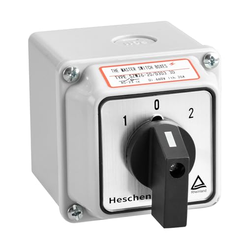 Heschen Universal Rotary Cam Selector Wechsler Schalter, SZW26-20/D303.3D, 660V 20A, 3 Position, 3 Phasen 12 Klemmen, CE, mit Master Switch Außenbox LW28-20/4 (Standard-Box) von Heschen