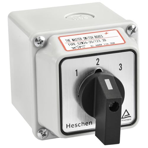 Heschen Universeller rastender Nockenwahlschalter Umschalter,SZW26-20-123.3D, 660V 20A, EIN-AUS 3 Positionen 12 Klemmen, mit Hauptschalter-Außenbox, CE (Standard Box) von Heschen