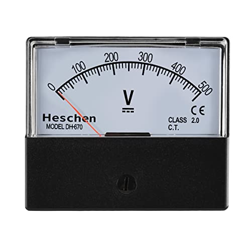 Heschen Voltmeter, rechteckig, analoge Anzeige, Volt-Spannungsmesser, 670 Stil, DC 0-500 V, Klasse 2.0 von Heschen