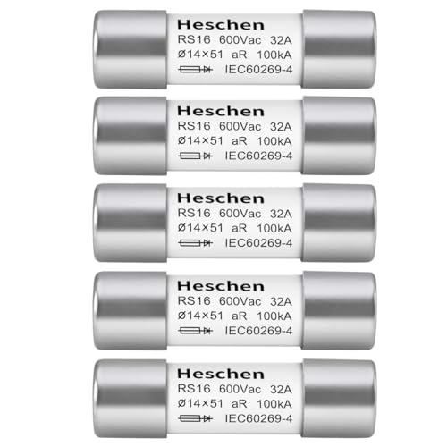 Heschen Zylindrischer Keramikrohrsicherung, RS16, aR Typ, 14 * 51mm, 32A 600VAC 100kA, 5 Stück von Heschen