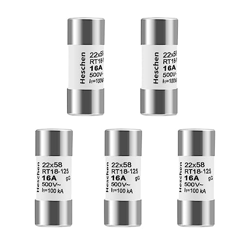 Heschen Zylindrischer Keramikrohrsicherung, RT18-125(RO17), 22 * 58mm, 16A 500VAC, gG-Typ, 5 Stück von Heschen