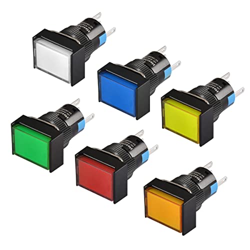 Heschen 16mm Rechteckiger Druckknopftaster, Momentantyp, 1NO 1NC, Rot, Grün, Orange, Blau, Gelb, Weiß, 12V LED Lampe von Heschen