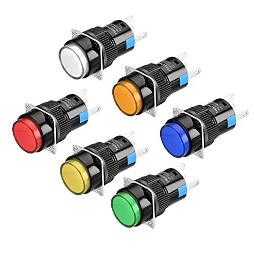 Heschen 16mm Runder Druckknopftaster, Momentantyp, 1NO 1NC, weiß, rot, orange, blau, grün, gelb, 12V LED-Lampe von Heschen