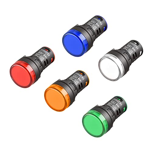 Heschen 22mm LED-Kontrollleuchte, AD16-22D/S, 12VDC 20mA, Rot Grün Gelb Blau Weiß Lichtfarbe, 5er Pack von Heschen