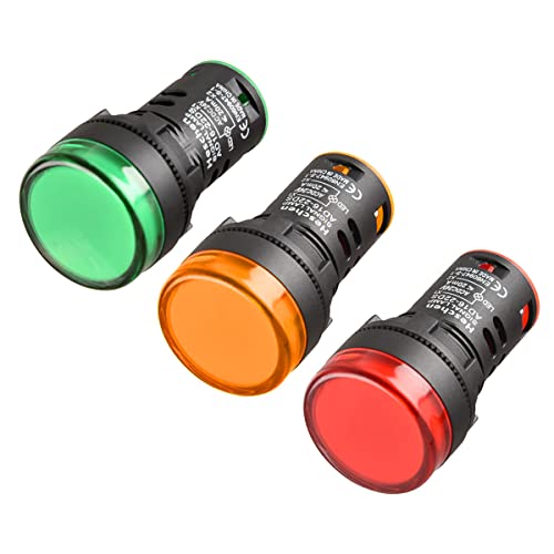 Heschen 22 mm LED-Kontrollleuchte, AD16-22D/S, 24 V Gleichstrom, 20 mA, rot/grün/gelb, 3 Stück von Heschen