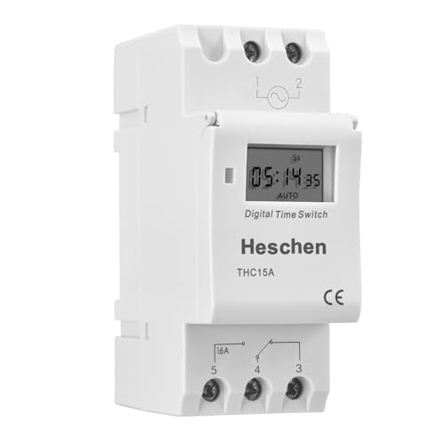 Heschen Digitaler LCD-Stromzeitschaltuhr, wöchentlich programmierbar Relais, THC15A, AC220-240V, 16A, SPST, 35mm DIN-Schi von Heschen