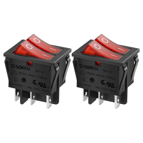 Heschen Double Rocker Switch SPST ON-OFF-6 Terminals Red Light 16 A 250 VAC 2 Pack Heschen Double Rocker Switch SPST ON-OFF-6 Terminals Red Light 16 A 250 VAC 2 Pack von Heschen