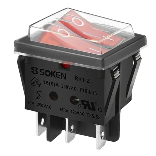 Heschen – Doppel-Kippschalter, SPST EIN-AUS, 6 Terminals, rotes Licht, 16 A, 250 VAC mit wasserfester Abdeckung Heschen – Doppel-Kippschalter, SPST EIN-AUS, 6 Terminals, rotes Licht, 16 A, 250 VAC mit wasserfester Abdeckung von Heschen