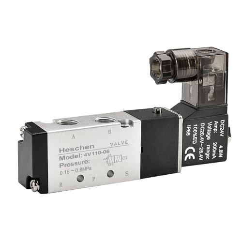 Heschen Elektro-pneumatisches Magnetventil 4V110-06, 24VDC, 3.0W, PT1/8, 5-Wege, 2 Positionen, CE-zertifiziert von Heschen