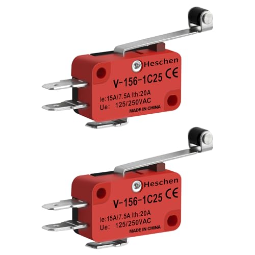 Heschen Mikroschalter, langer Rollenhebel, Wechselschalter, 20 A, 250 VAC, 2er-Pack, V-156-1C25 von Heschen