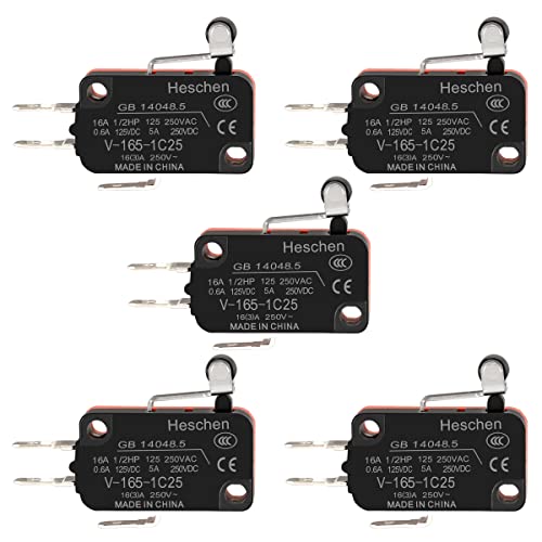 Heschen Mikroschalter, V-165-1C25, SPDT, kurzer Rollenhebel, 16A 250VAC, 5 Stück von Heschen