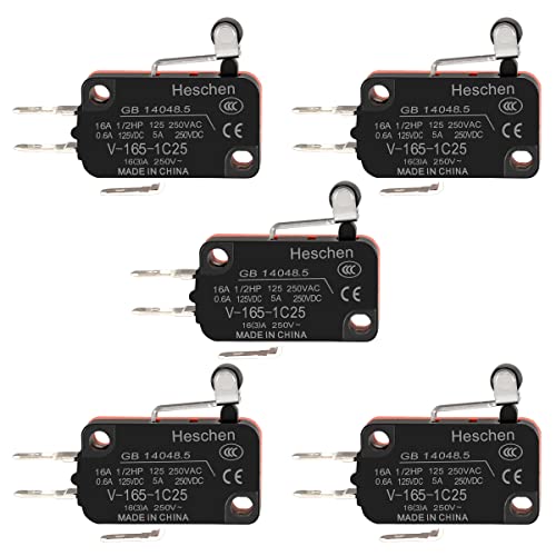Heschen Mikroschalter, V-165-1C25, SPDT, kurzer Rollenhebel, 16A 250VAC, 5 Stück Heschen Mikroschalter, V-165-1C25, SPDT, kurzer Rollenhebel, 16A 250VAC, 5 Stück von Heschen