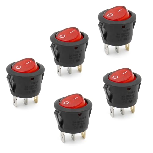Heschen Runder Wippschalter, EIN-AUS, SPST, 3 Klemmen, 24V Rotlicht, 6A 250VAC, 5 Stück Heschen Runder Wippschalter, EIN-AUS, SPST, 3 Klemmen, 24V Rotlicht, 6A 250VAC, 5 Stück von Heschen
