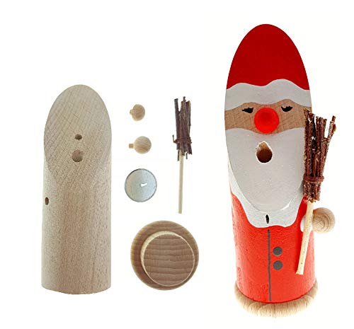 Hess Holzspielzeug 40023 - Bastelset Räuchermann 6 teilig, aus Holz, Design Weihnachtsmann mit Besen, ca. 13 cm, Dekoration für die Advents- und Weihnachtszeit aus dem Erzgebirge von Hess Holzspielzeug