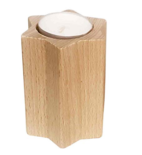 Hess Holzspielzeug 40029 - Teelichthalter in Sternenform, aus Holz, natur, ca. 9 cm, Dekoration für besondere Anlässe aus dem Erzgebirge von Hess Holzspielzeug